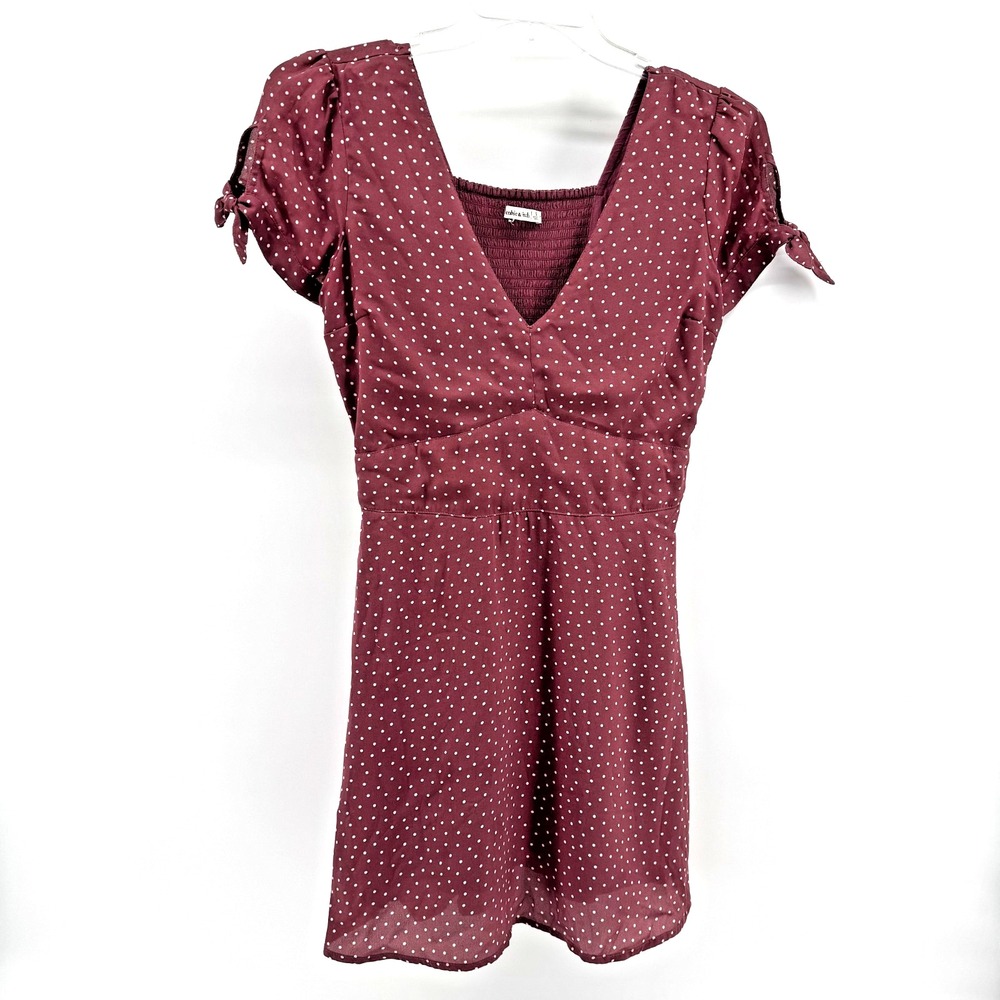 Abercrombie & Fitch Burgundy‎ Polka Dot V-Neck Mini Dress Short Tie Sleeve Small